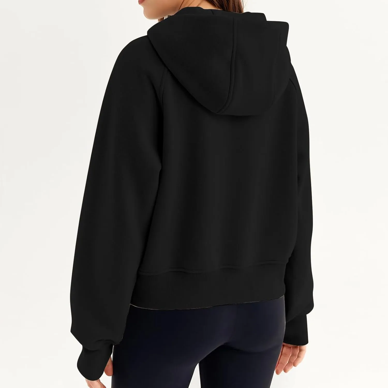 Womens Sweatshirts Zip Up Cropped Pullover Oversized Solid Casual Pockets Hoodies Fall Outfits Clothes with Thumb Hole