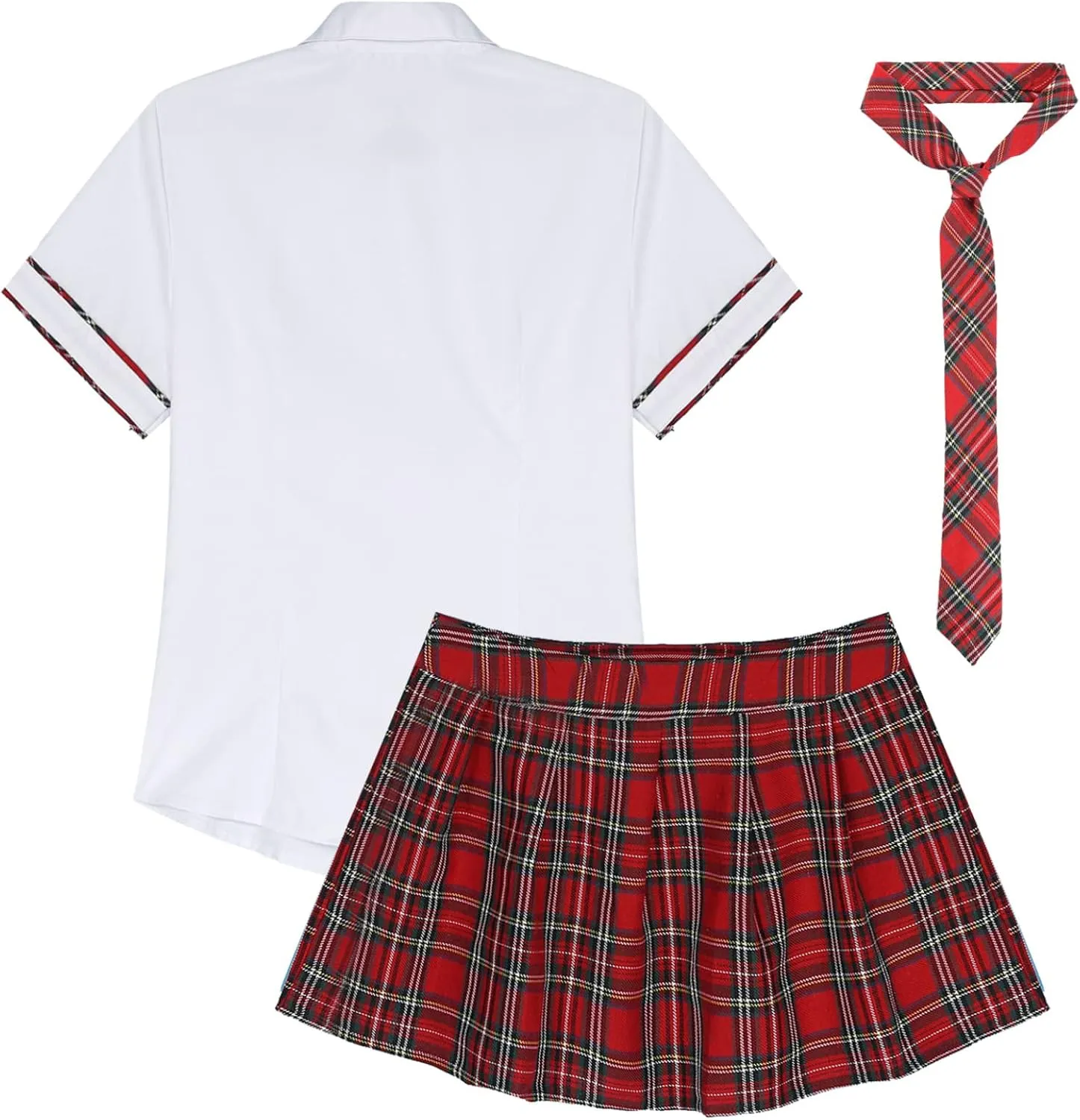 Women's Tartan Plaid Shirt with Pleated Mini Skirts Necktie Japanese Anime Cosplay Costume