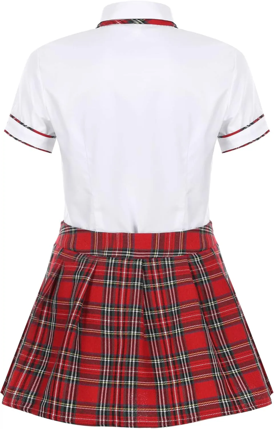 Women's Tartan Plaid Shirt with Pleated Mini Skirts Necktie Japanese Anime Cosplay Costume
