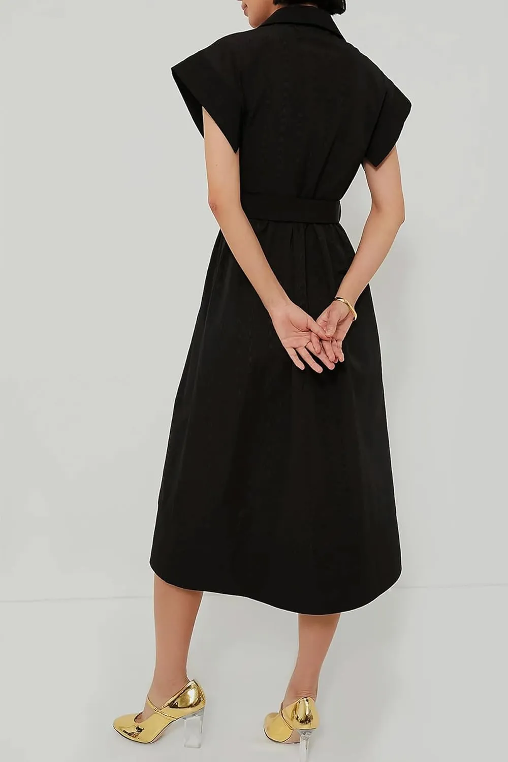 Womens Turn Down Collar Shirt Dress Short Wing Sleeve Button Down Dress Trench Coat Formal Elegant with Belt