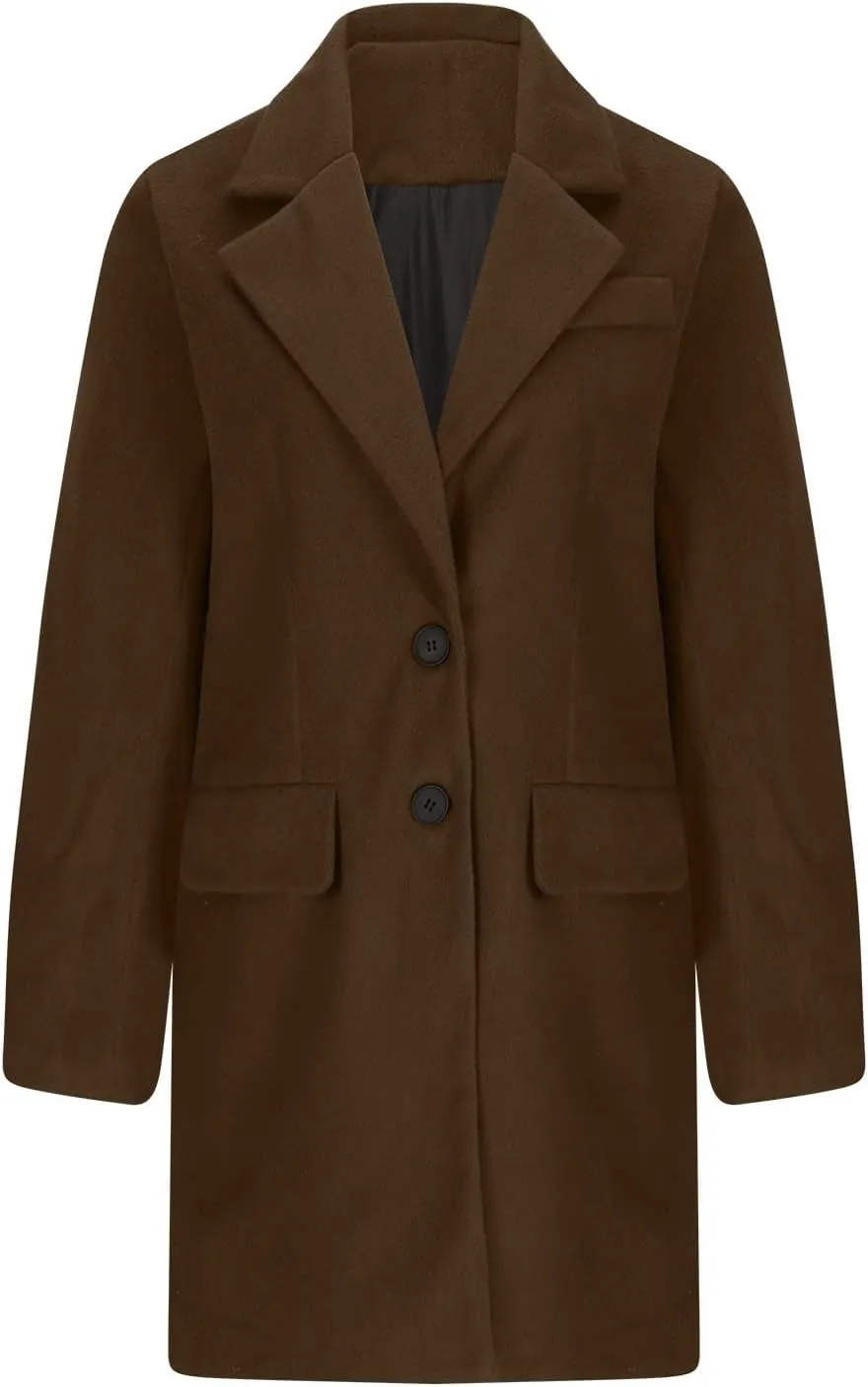 Women's Winter Double Breasted Pea Coat Wool Blend Long Sleeve Notch Lapel Casual Long Trench Coat Open Front Jacket