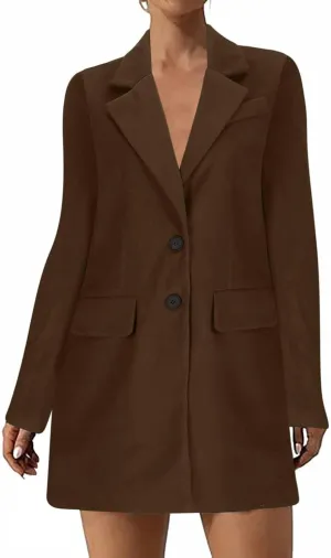 Women's Winter Double Breasted Pea Coat Wool Blend Long Sleeve Notch Lapel Casual Long Trench Coat Open Front Jacket