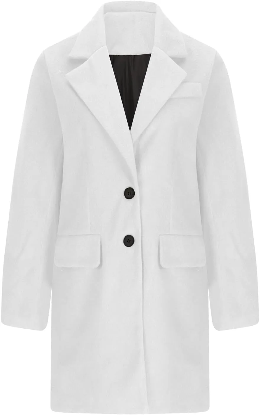Women's Winter Double Breasted Pea Coat Wool Blend Long Sleeve Notch Lapel Casual Long Trench Coat Open Front Jacket