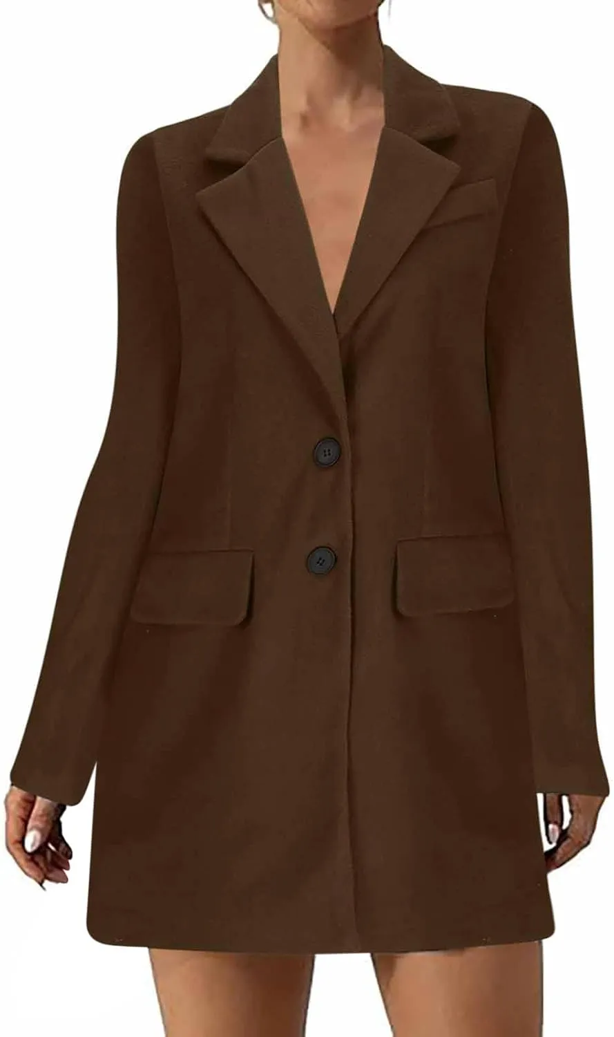 Women's Winter Double Breasted Pea Coat Wool Blend Long Sleeve Notch Lapel Casual Long Trench Coat Open Front Jacket