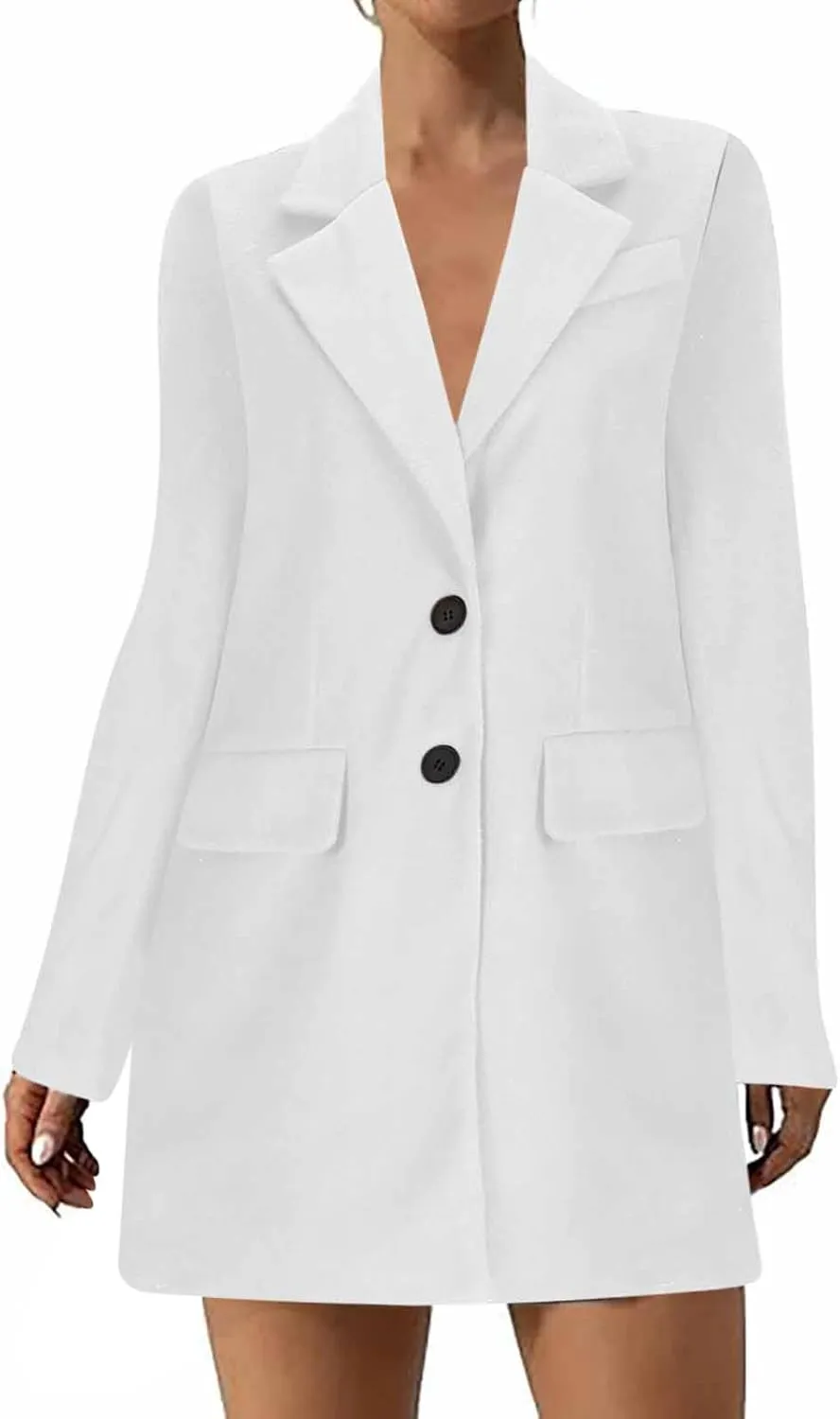 Women's Winter Double Breasted Pea Coat Wool Blend Long Sleeve Notch Lapel Casual Long Trench Coat Open Front Jacket