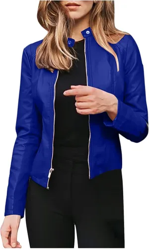 Women's Winter Leather Jackets Faux Motorcycle Moto Biker Coat Short Quilted Lightweight Vegan Pu Outerwear