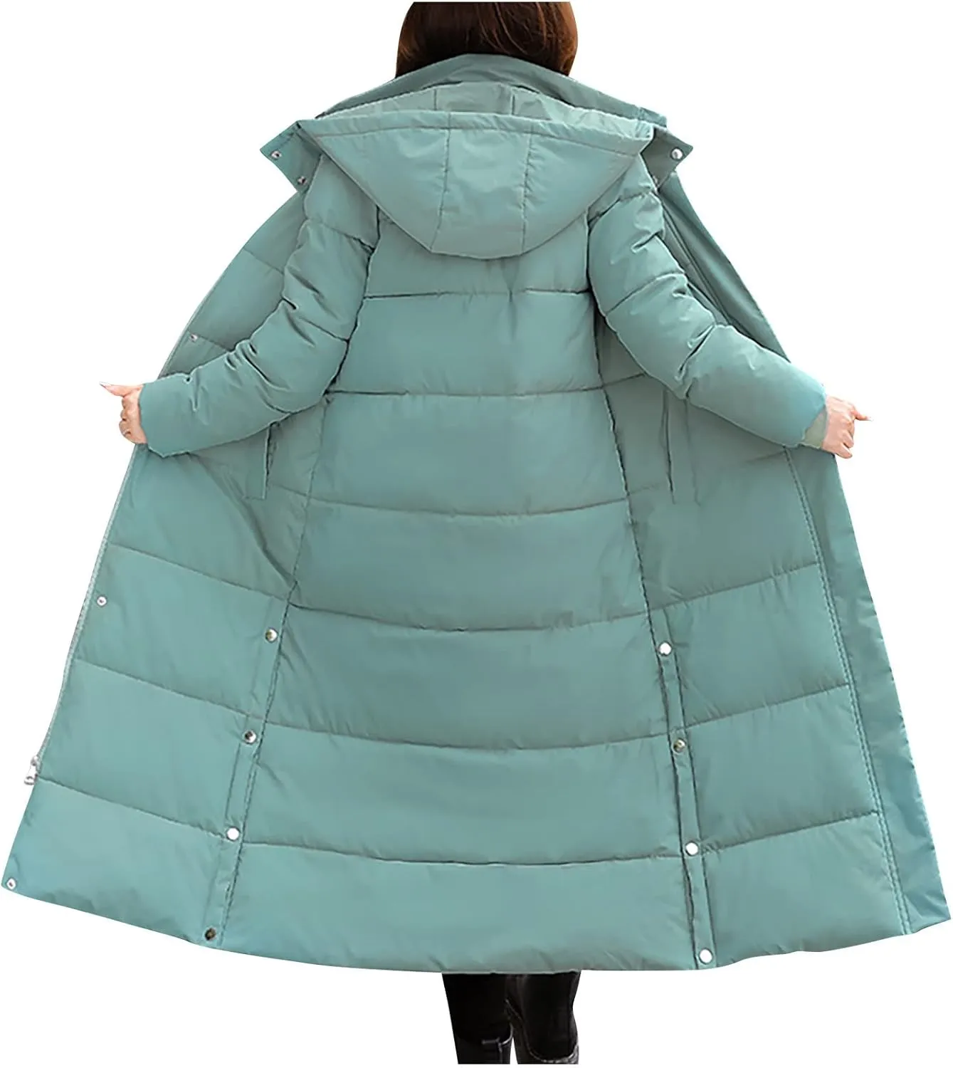 Womens Winter Warm Down Coats Hooded Thicken Elegant Puffer Parkas Maxi Long Zip Jackets Anoraks in Candy Color Multicolor