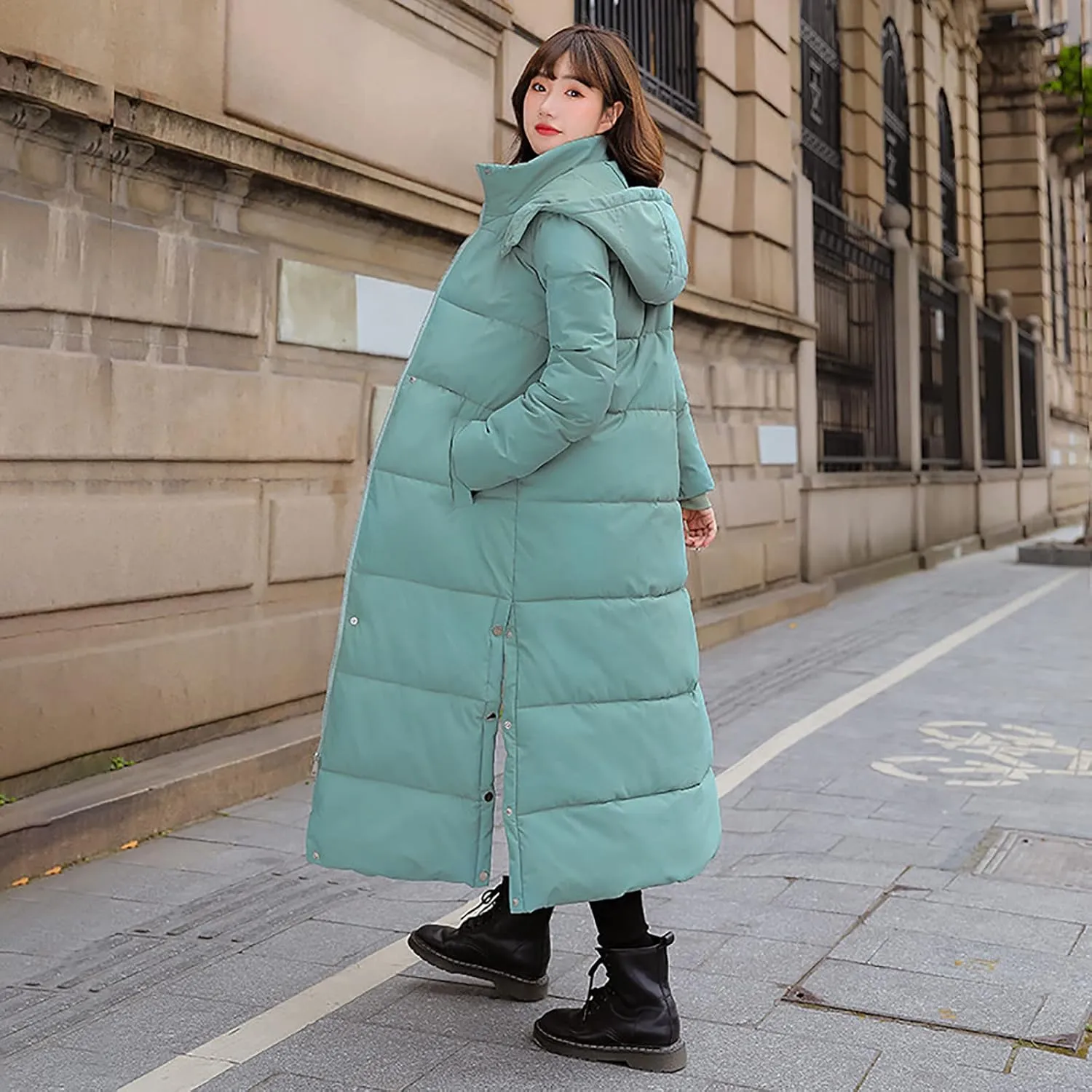 Womens Winter Warm Down Coats Hooded Thicken Elegant Puffer Parkas Maxi Long Zip Jackets Anoraks in Candy Color Multicolor