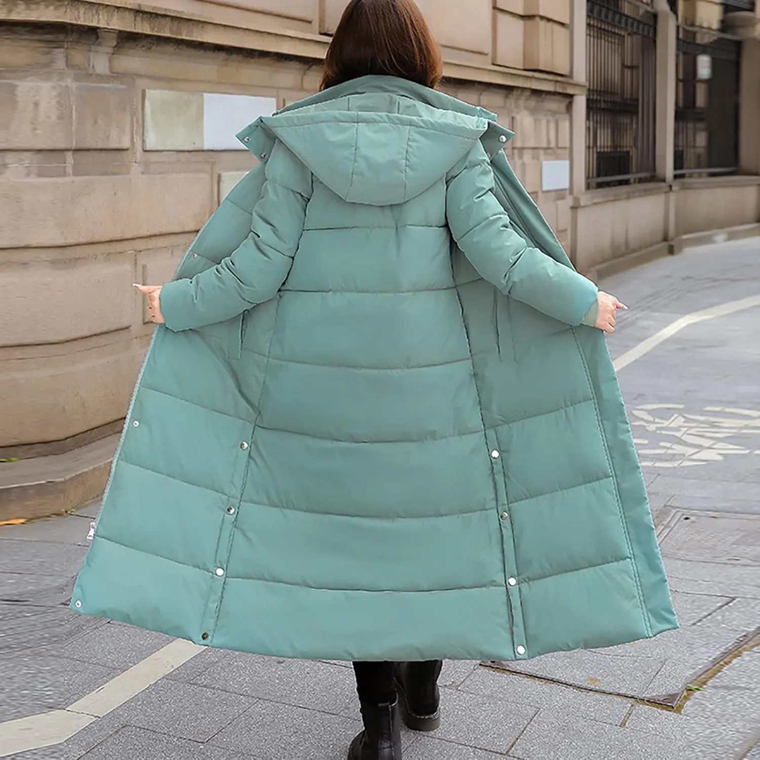 Womens Winter Warm Down Coats Hooded Thicken Elegant Puffer Parkas Maxi Long Zip Jackets Anoraks in Candy Color Multicolor