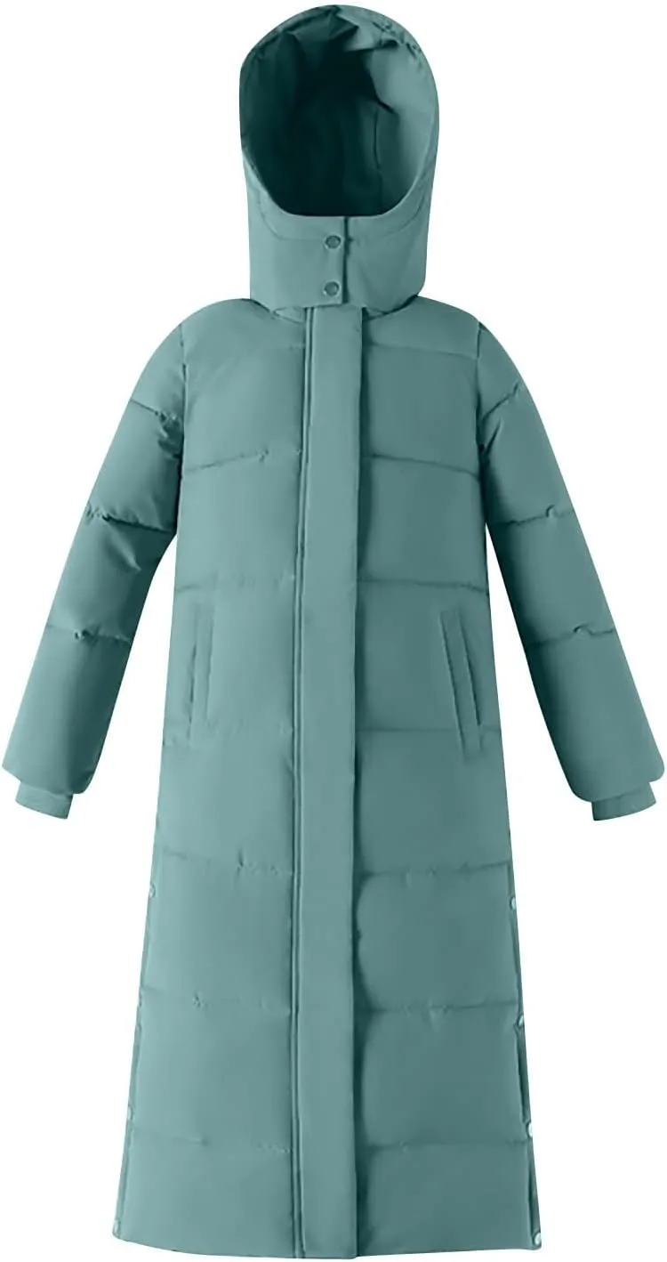 Womens Winter Warm Down Coats Hooded Thicken Elegant Puffer Parkas Maxi Long Zip Jackets Anoraks in Candy Color Multicolor