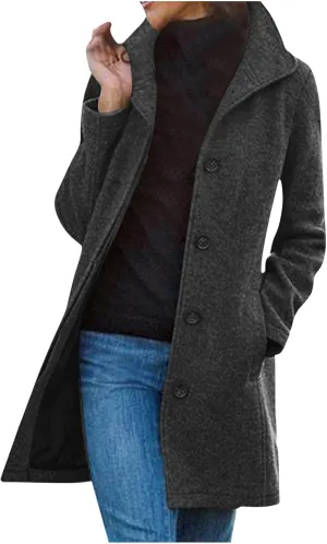 Wool Coats for Women Single Breasted Overcoat Winter Pea Coat Stand Collar Long Jacket Warm Wool Over Coats