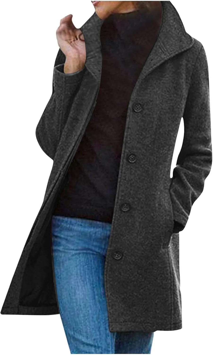 Wool Coats for Women Single Breasted Overcoat Winter Pea Coat Stand Collar Long Jacket Warm Wool Over Coats