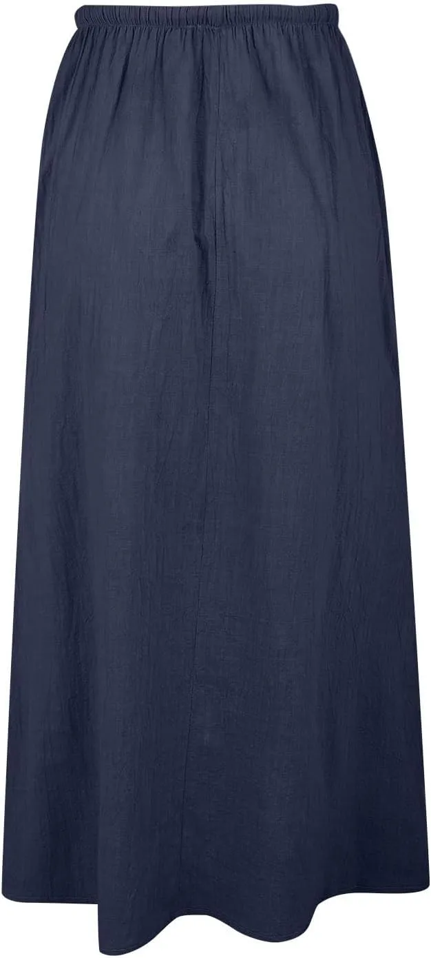 XOWRTE Linen Maxi Skirts for Women Trendy Summer Comfy Drawstring Waist A Line Skirts Cute Vacation Boho Long Flowy Skirts