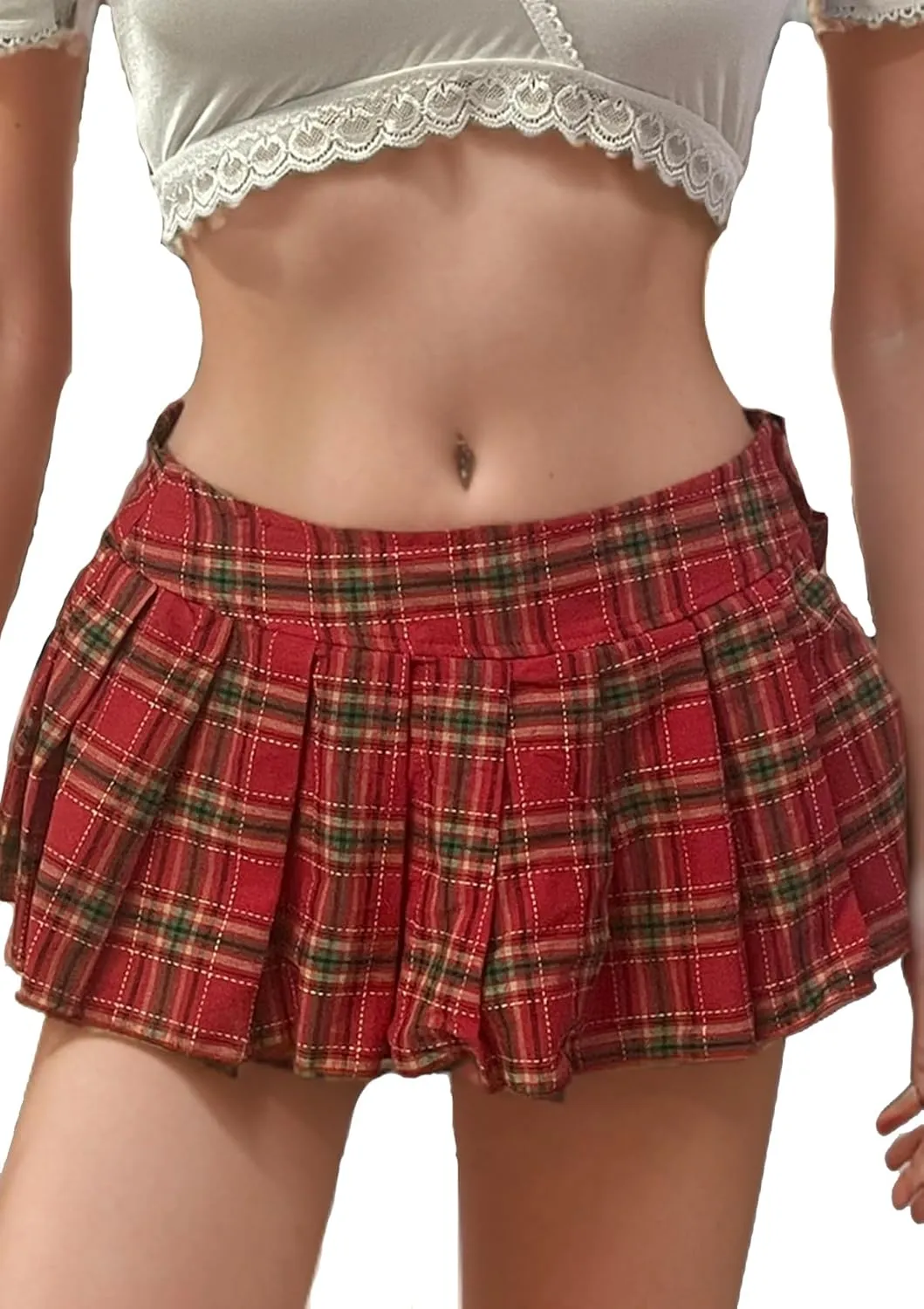 XSPICE Pleated Mini Skirts for Women Plaid Short Skirts for Women Plus Size