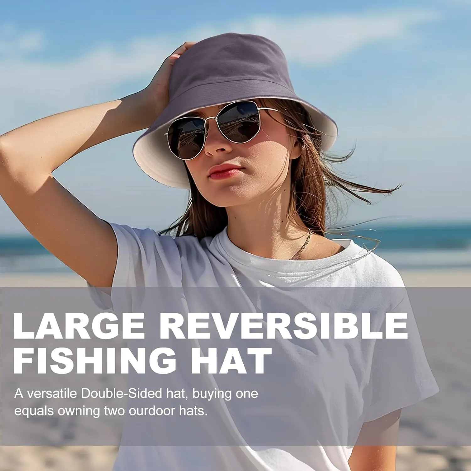 XXL Bucket Hat for Women Men, Oversize Reversible Cotton Fisherman Hats, Double Side Wear Summer Bucket Sun Hats