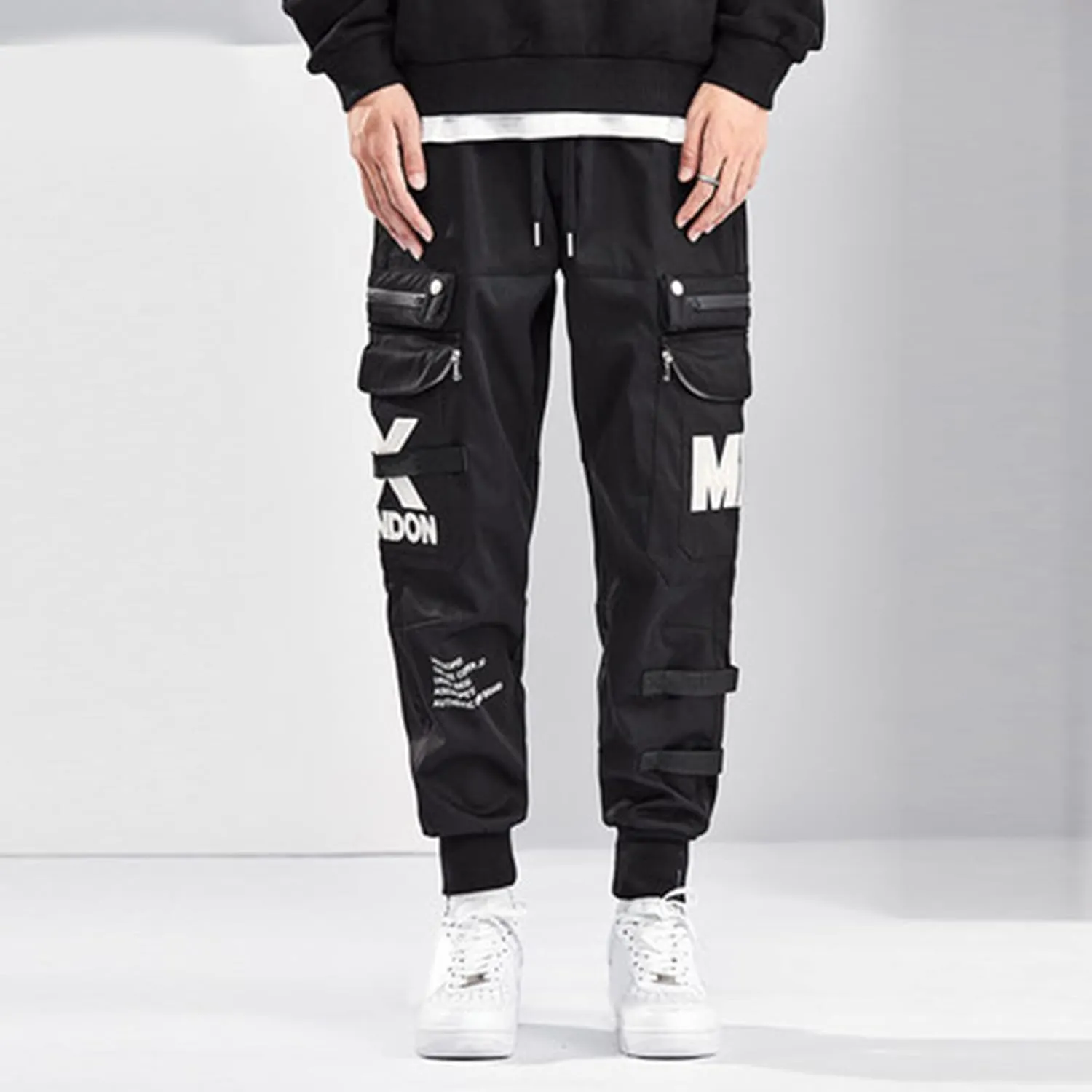 XYXIONGMAO Men's Black Cargo Overalls Pants Techwear Streetwear Hip Hop Sweatpants Joggers Cargo Pants for Men