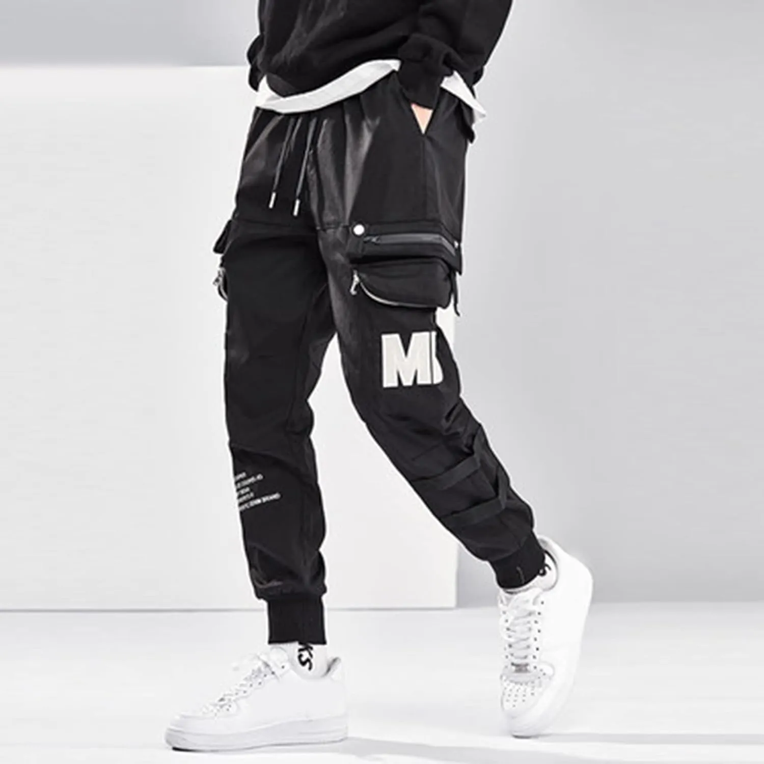 XYXIONGMAO Men's Black Cargo Overalls Pants Techwear Streetwear Hip Hop Sweatpants Joggers Cargo Pants for Men