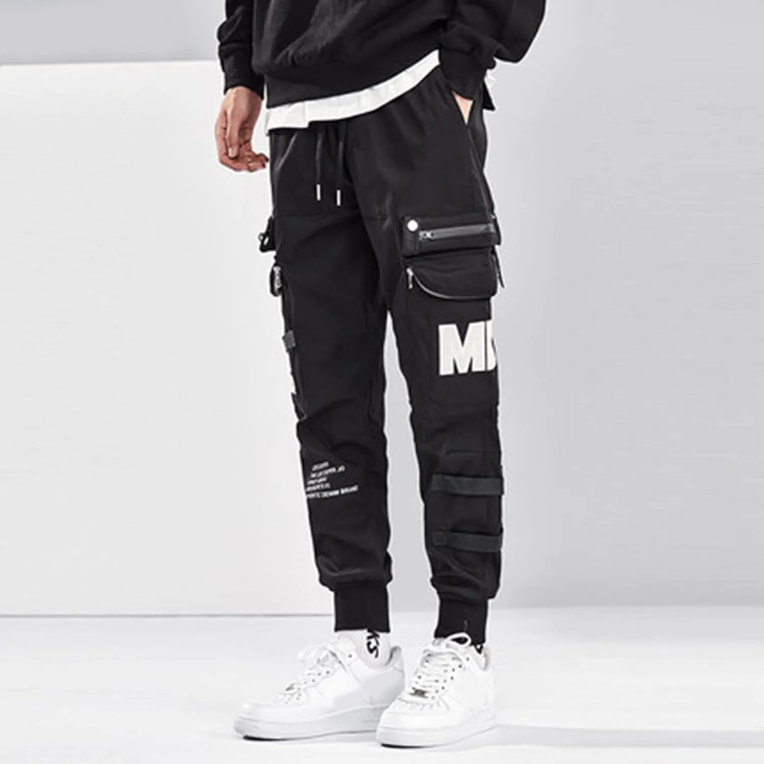 XYXIONGMAO Men's Black Cargo Overalls Pants Techwear Streetwear Hip Hop Sweatpants Joggers Cargo Pants for Men