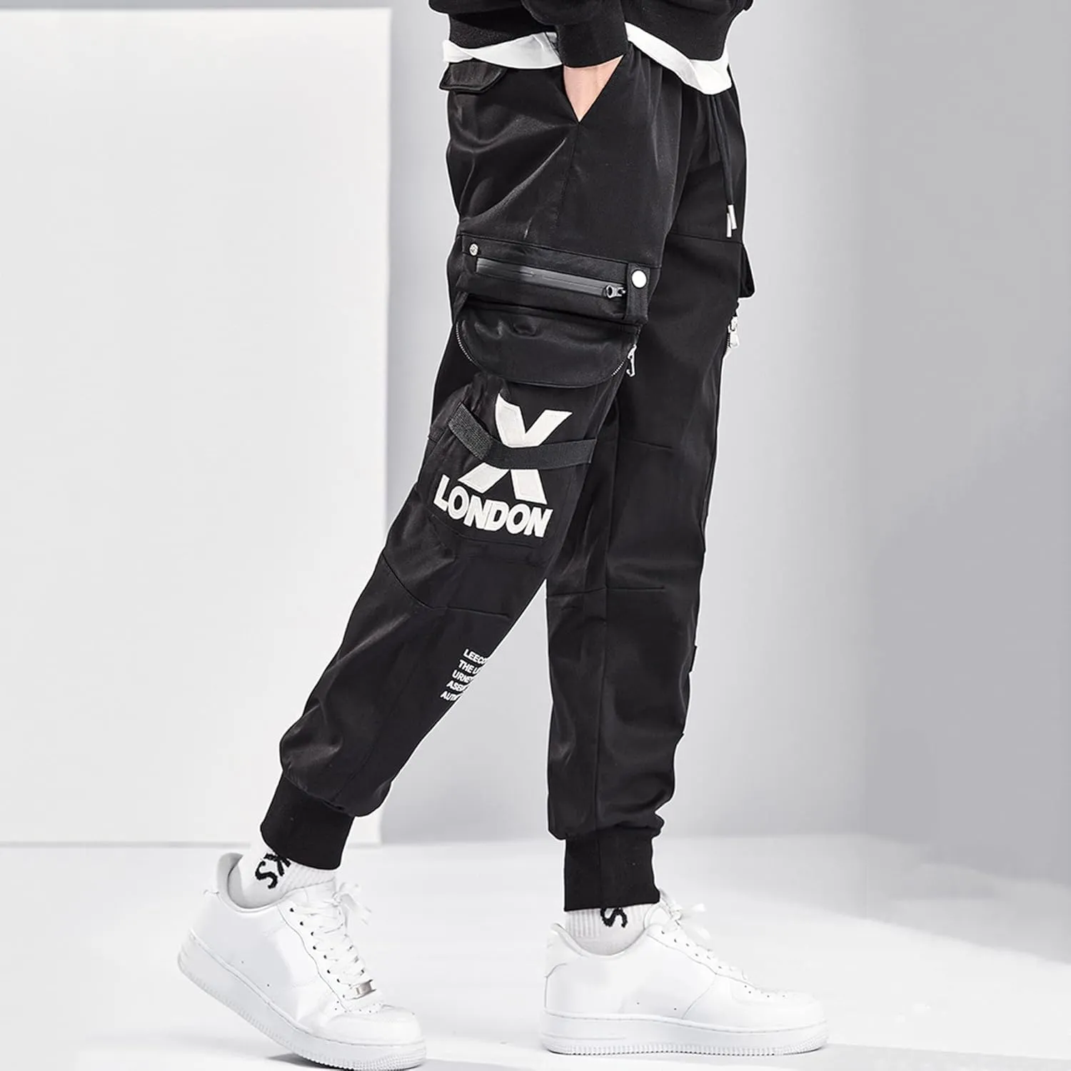 XYXIONGMAO Men's Black Cargo Overalls Pants Techwear Streetwear Hip Hop Sweatpants Joggers Cargo Pants for Men
