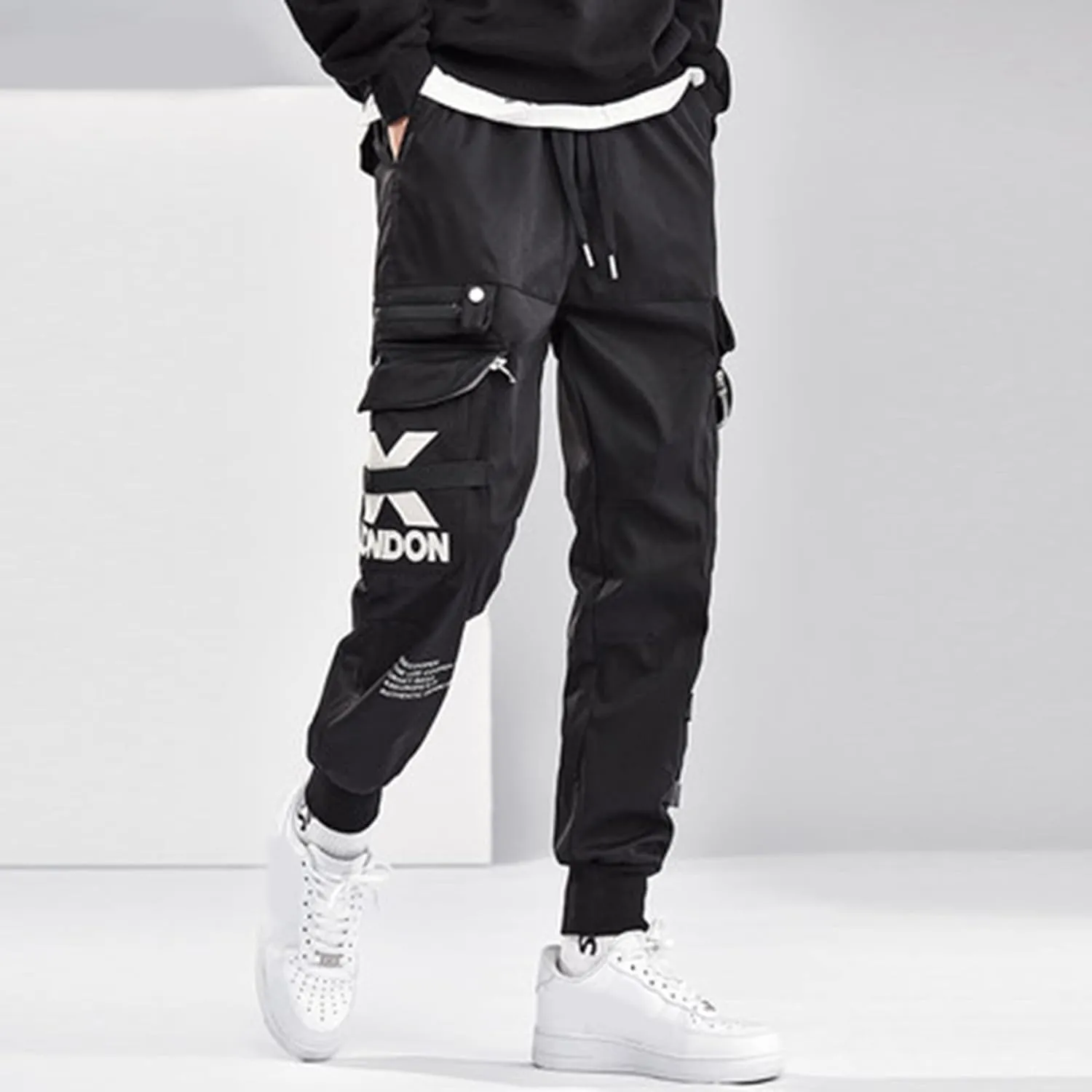 XYXIONGMAO Men's Black Cargo Overalls Pants Techwear Streetwear Hip Hop Sweatpants Joggers Cargo Pants for Men
