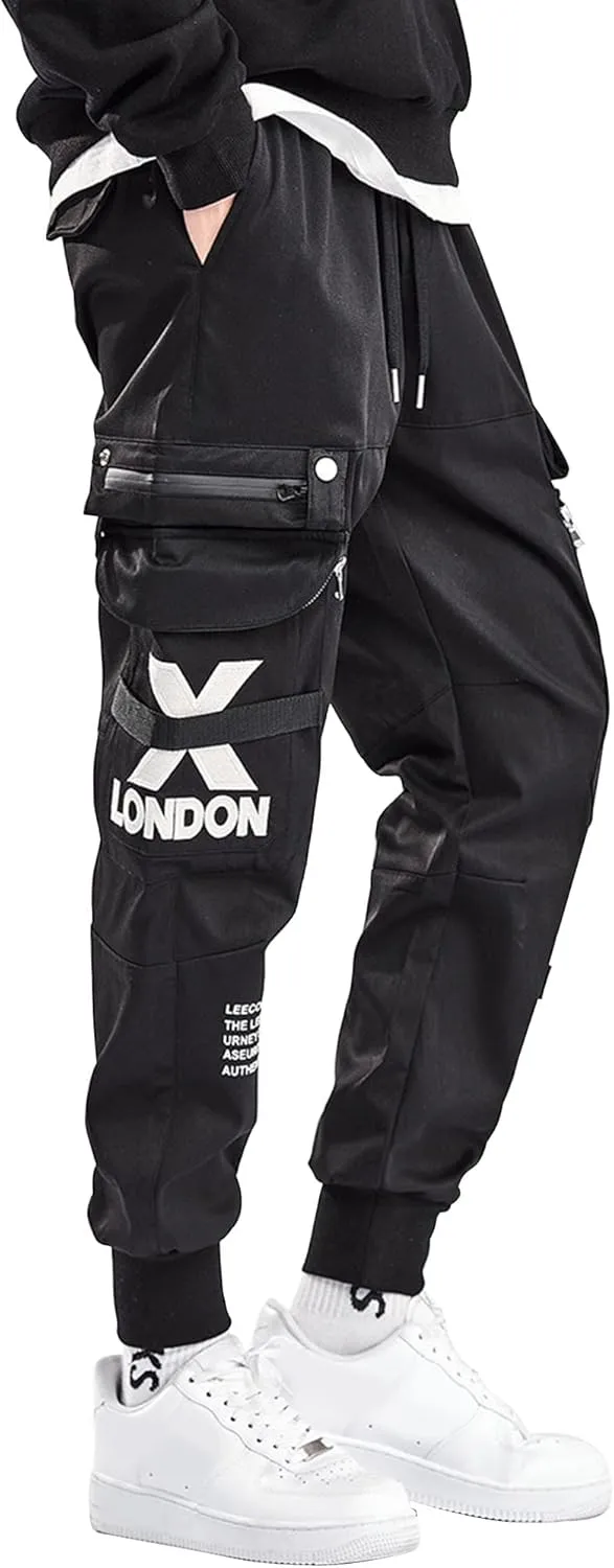 XYXIONGMAO Men's Black Cargo Overalls Pants Techwear Streetwear Hip Hop Sweatpants Joggers Cargo Pants for Men