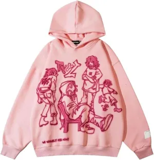 Y2k Mens Graphic Oversized Hip Hop Streetwear Casual Hoodie Cartoon Character Print Hoodies Hooded Sweatshirt