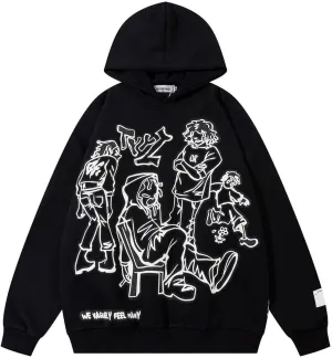 Y2k Mens Graphic Oversized Hip Hop Streetwear Casual Hoodie Cartoon Character Print Hoodies Hooded Sweatshirt