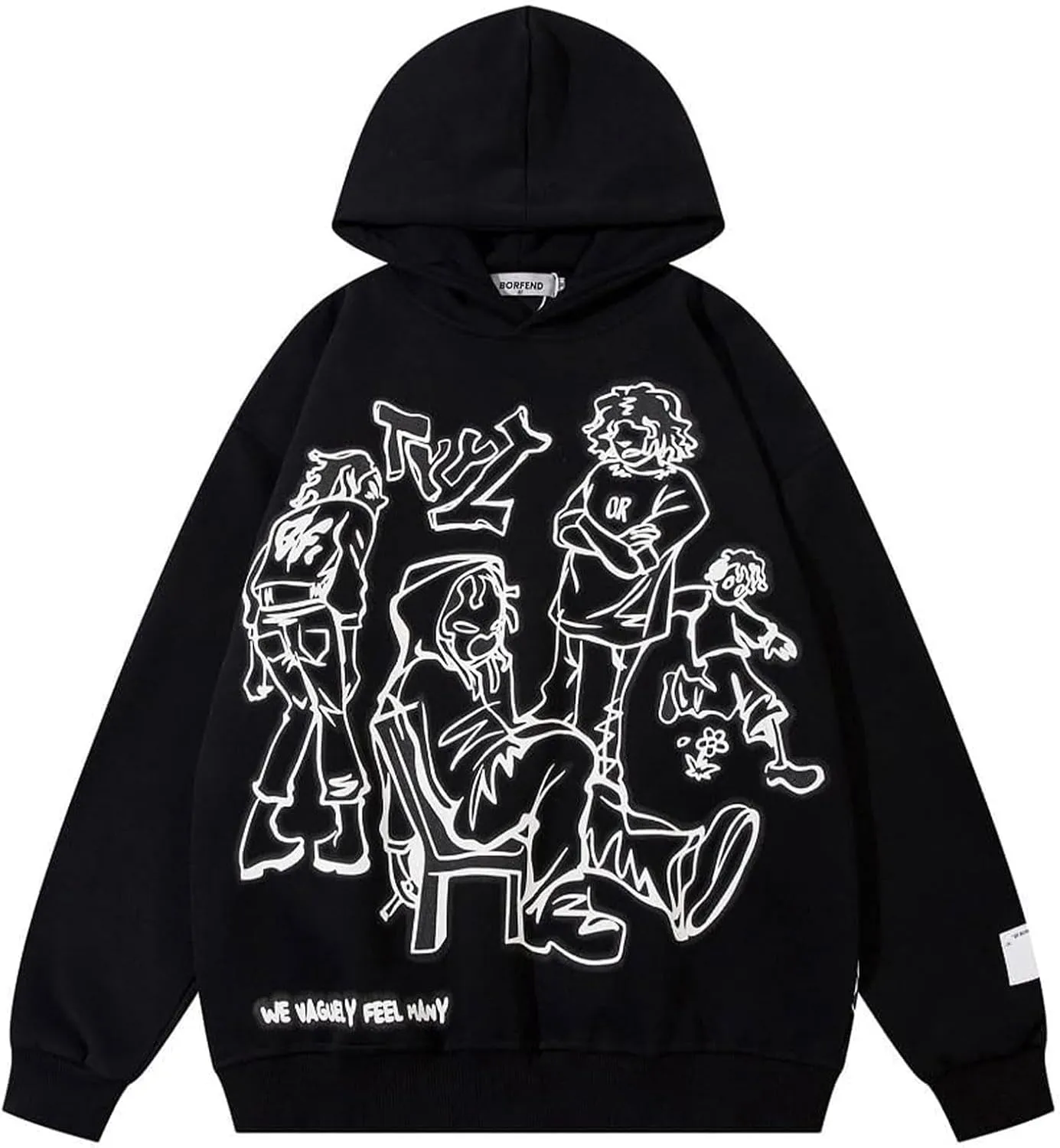 Y2k Mens Graphic Oversized Hip Hop Streetwear Casual Hoodie Cartoon Character Print Hoodies Hooded Sweatshirt