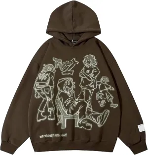 Y2k Mens Graphic Oversized Hip Hop Streetwear Casual Hoodie Cartoon Character Print Hoodies Hooded Sweatshirt