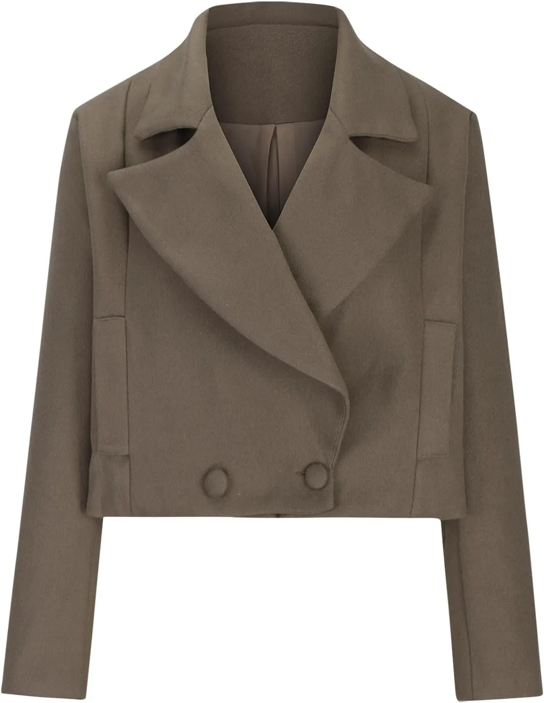 yardsong Cropped Pea Coat Women Wool Blend Notched Lapel Collar Long Sleeve Casual Jackets Fashion Long Sleeve Outwear