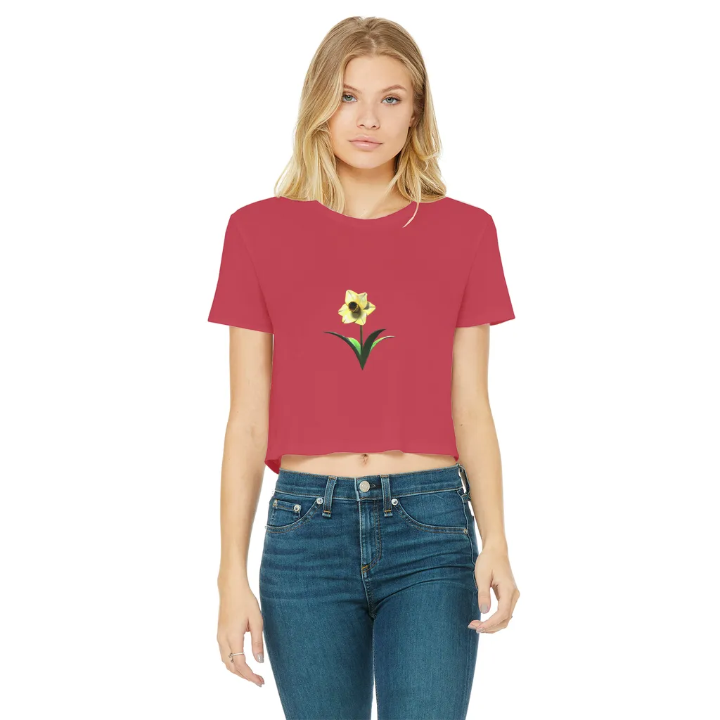 Yellow Flower Classic Women's Cropped Raw Edge T-Shirt