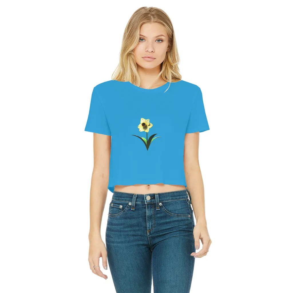 Yellow Flower Classic Women's Cropped Raw Edge T-Shirt