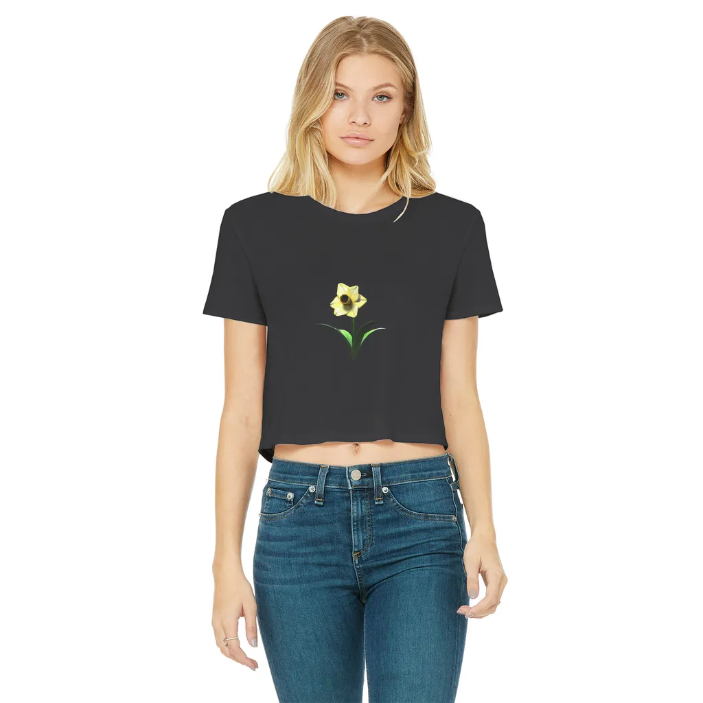 Yellow Flower Classic Women's Cropped Raw Edge T-Shirt