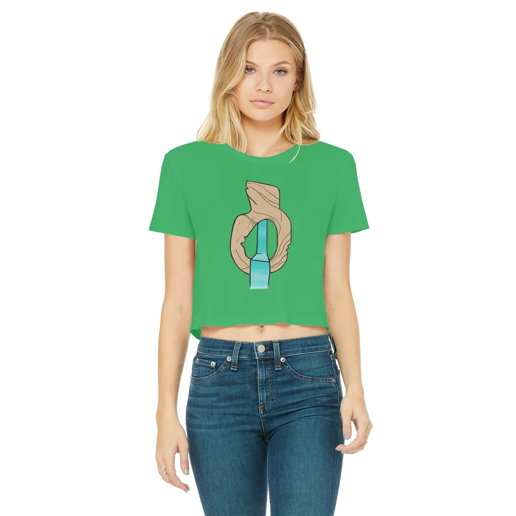 Yellow Rock with Water Classic Women's Cropped Raw Edge T-Shirt