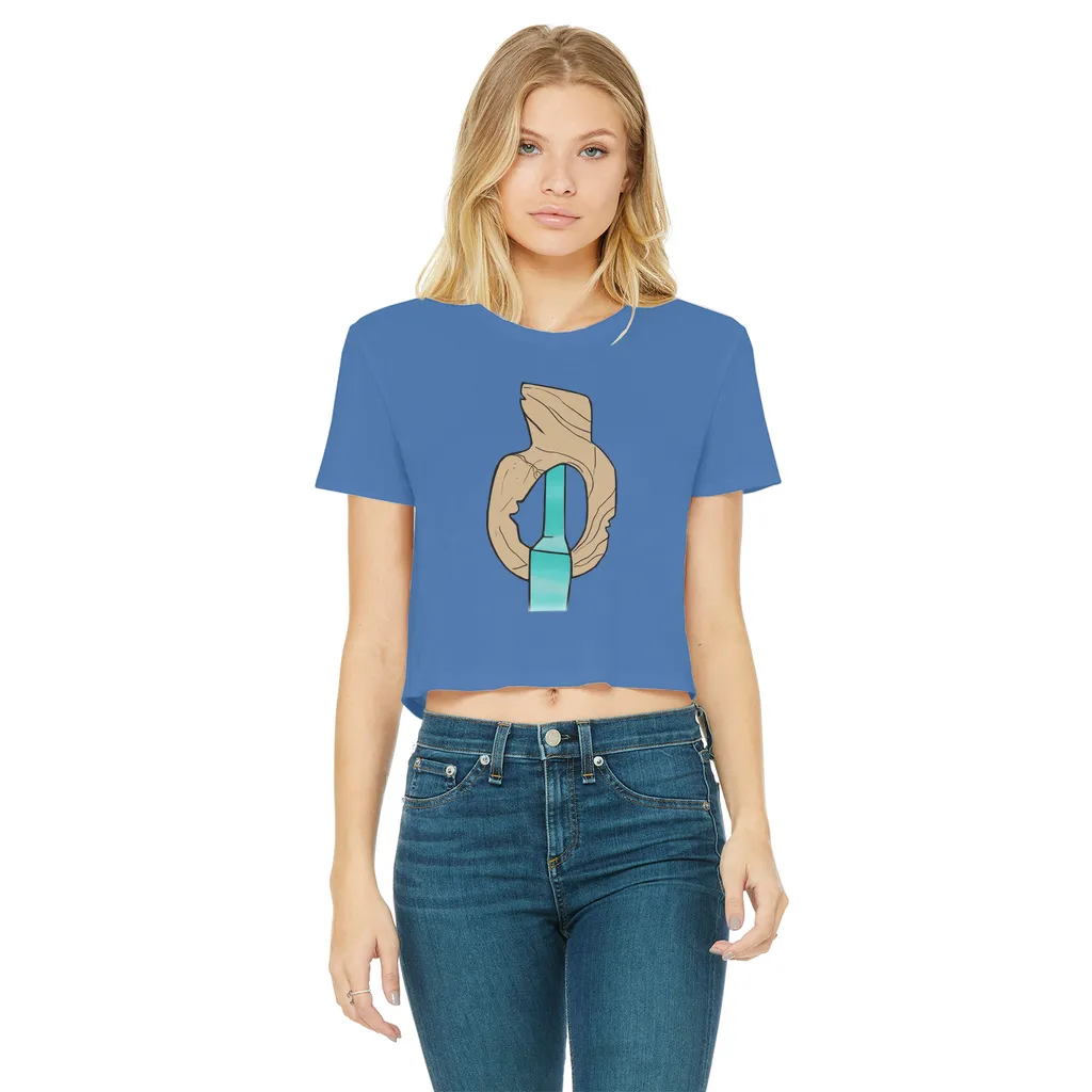 Yellow Rock with Water Classic Women's Cropped Raw Edge T-Shirt