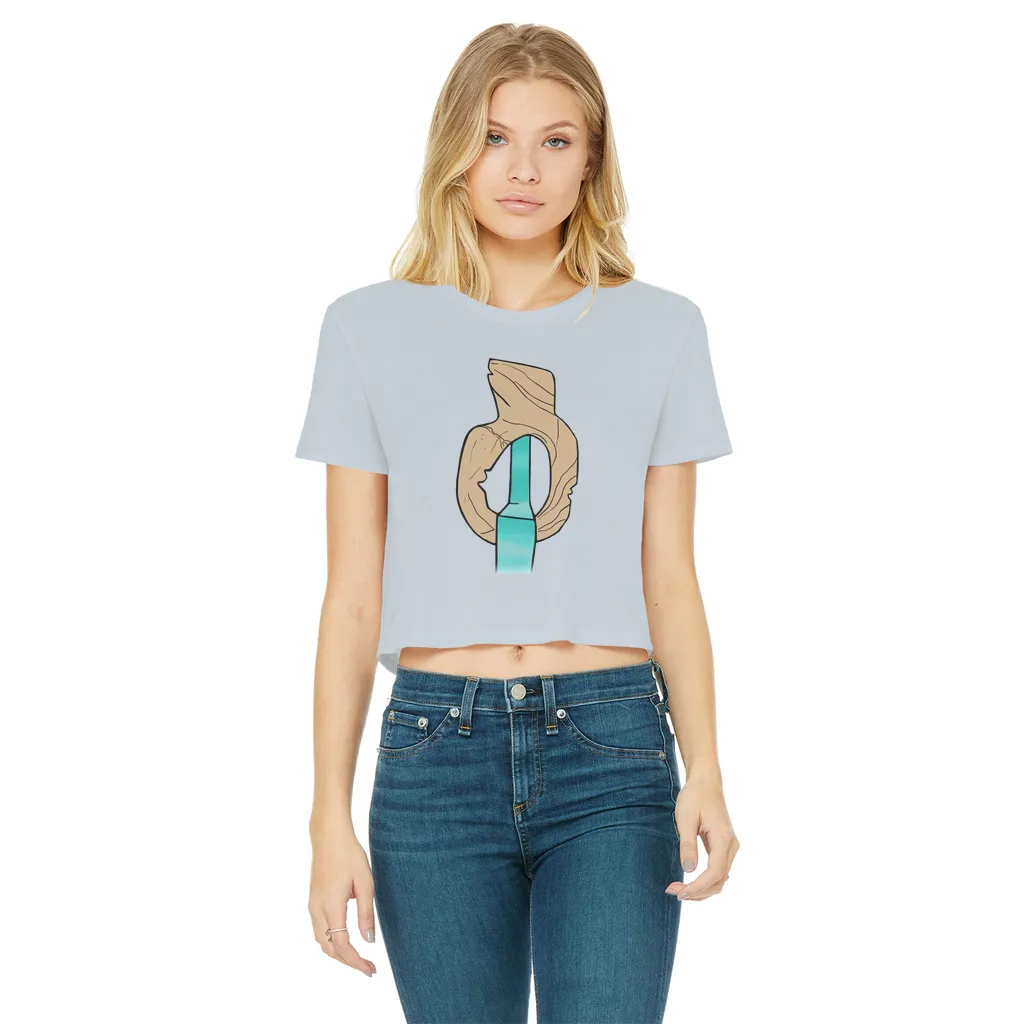 Yellow Rock with Water Classic Women's Cropped Raw Edge T-Shirt