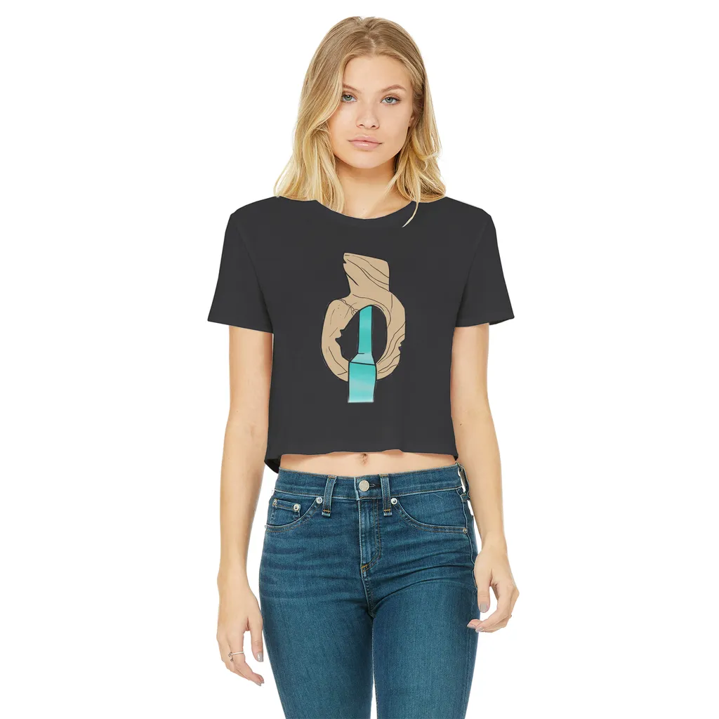 Yellow Rock with Water Classic Women's Cropped Raw Edge T-Shirt