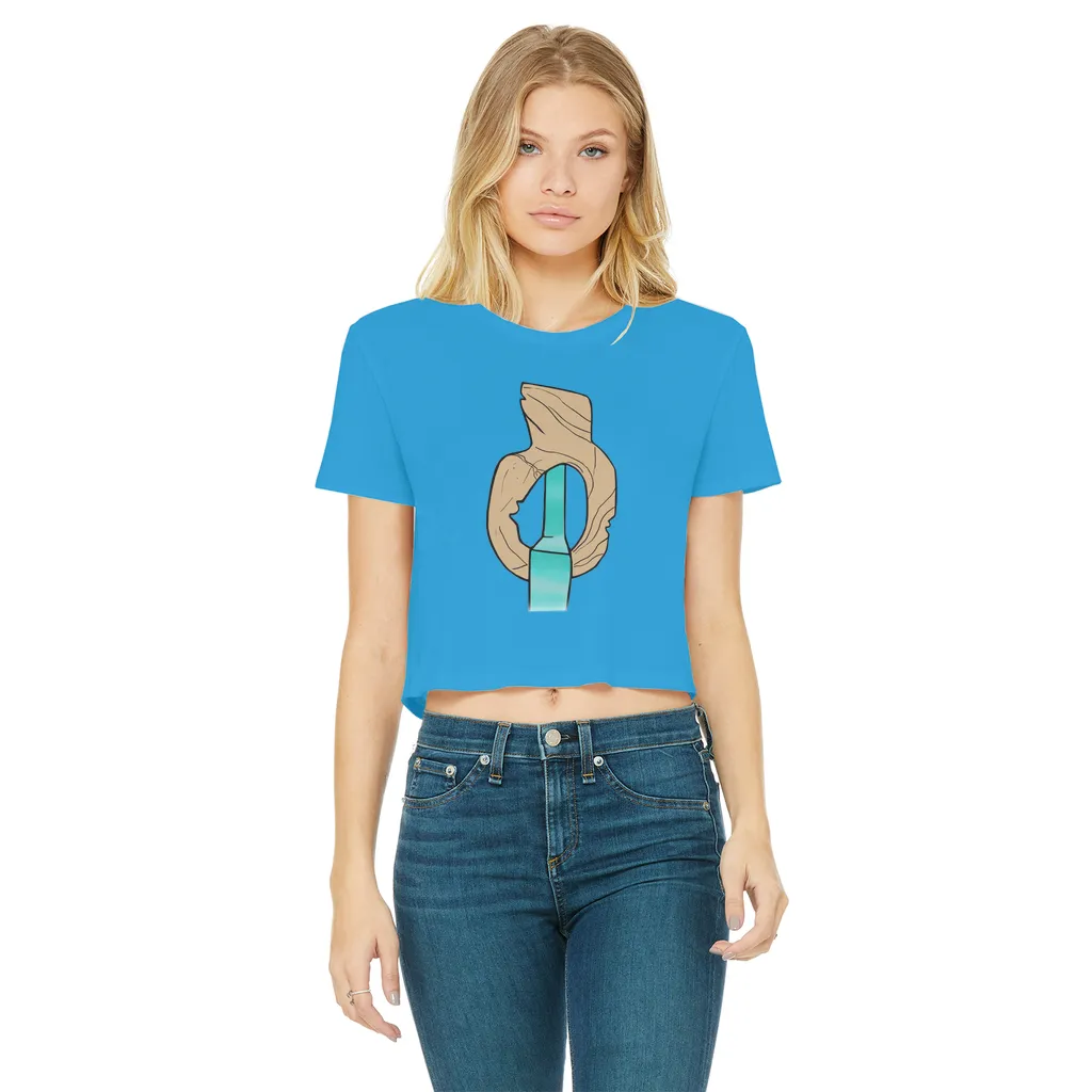 Yellow Rock with Water Classic Women's Cropped Raw Edge T-Shirt