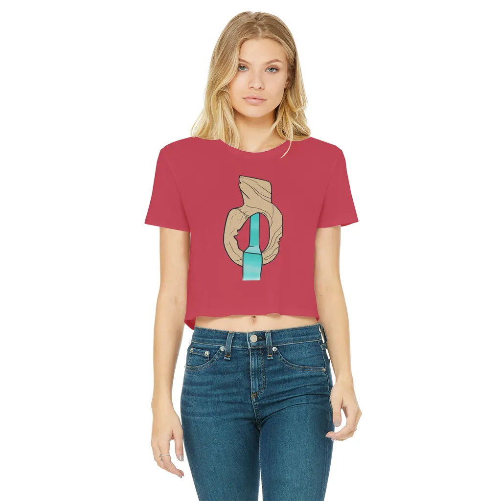 Yellow Rock with Water Classic Women's Cropped Raw Edge T-Shirt