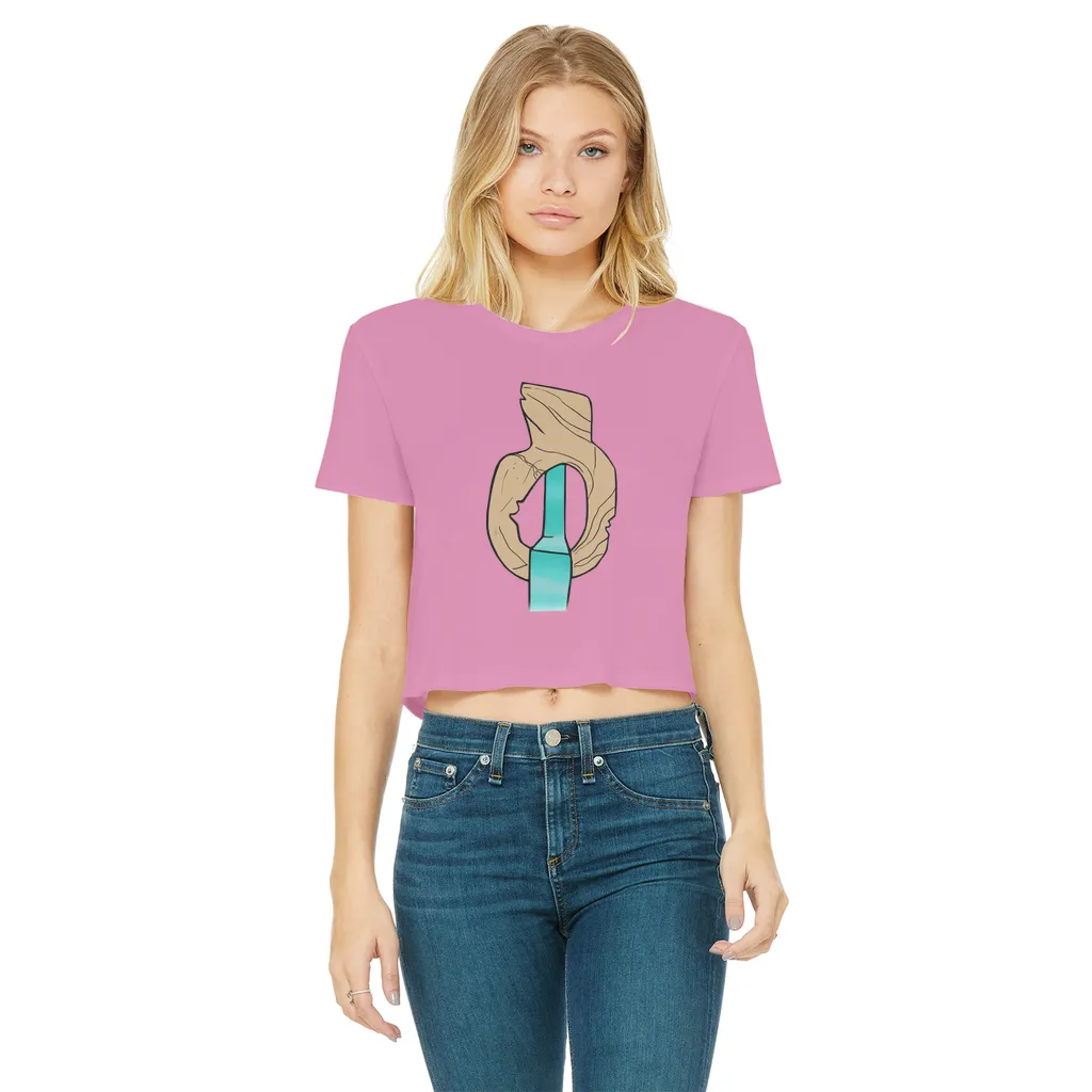 Yellow Rock with Water Classic Women's Cropped Raw Edge T-Shirt
