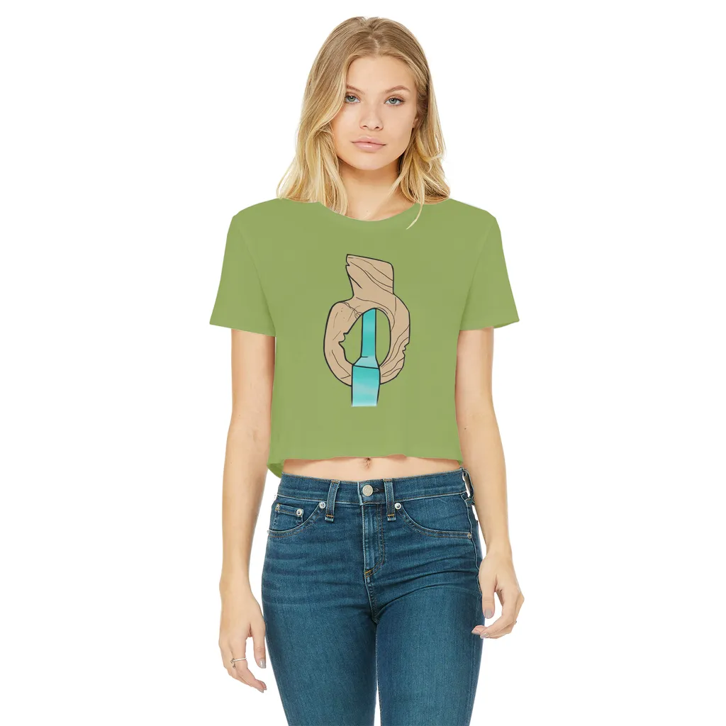 Yellow Rock with Water Classic Women's Cropped Raw Edge T-Shirt