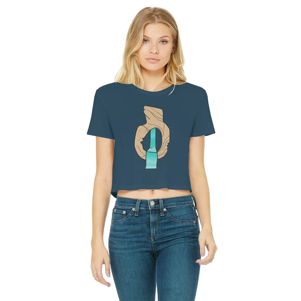 Yellow Rock with Water Classic Women's Cropped Raw Edge T-Shirt