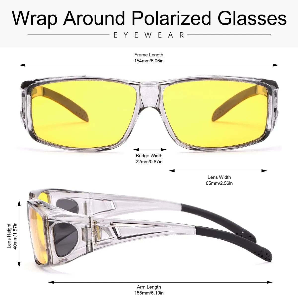 YIMI Wrap Around Fashion Sunglasses Polarized Lens Wear Over Prescription Glasses Fit Over Regular Eyeglasses UV Protection