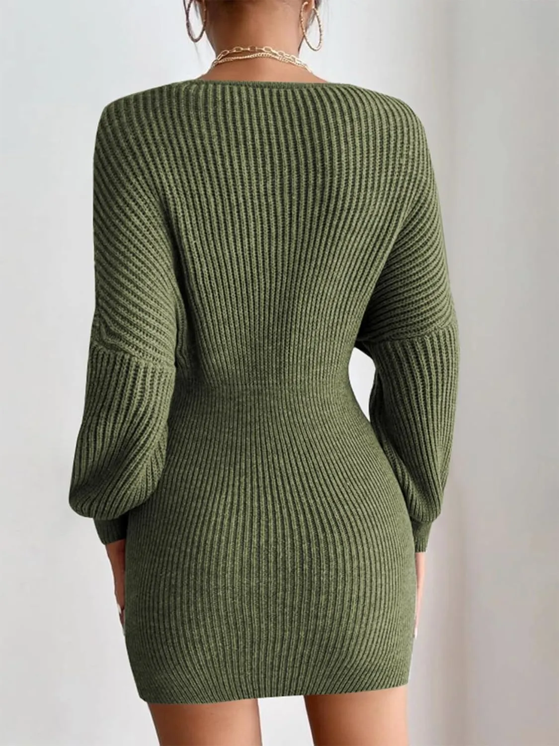 ZAFUL Women Surplice Neck Sweater Dress Pullover Sweater Casual Batwing Sleeve Mini Bodycon Dress