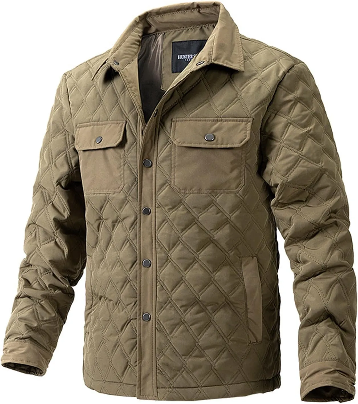 Zeiyignr Mens Quilted Barn Jacket Winter Button Down Lightweight Warm Padded Coats Casual Trucker Jackets Outwear with Pocket
