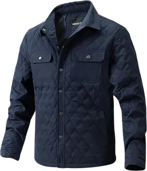 Zeiyignr Mens Quilted Barn Jacket Winter Button Down Lightweight Warm Padded Coats Casual Trucker Jackets Outwear with Pocket