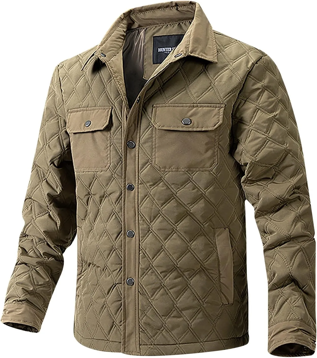 Zeiyignr Mens Quilted Barn Jacket Winter Button Down Lightweight Warm Padded Coats Casual Trucker Jackets Outwear with Pocket