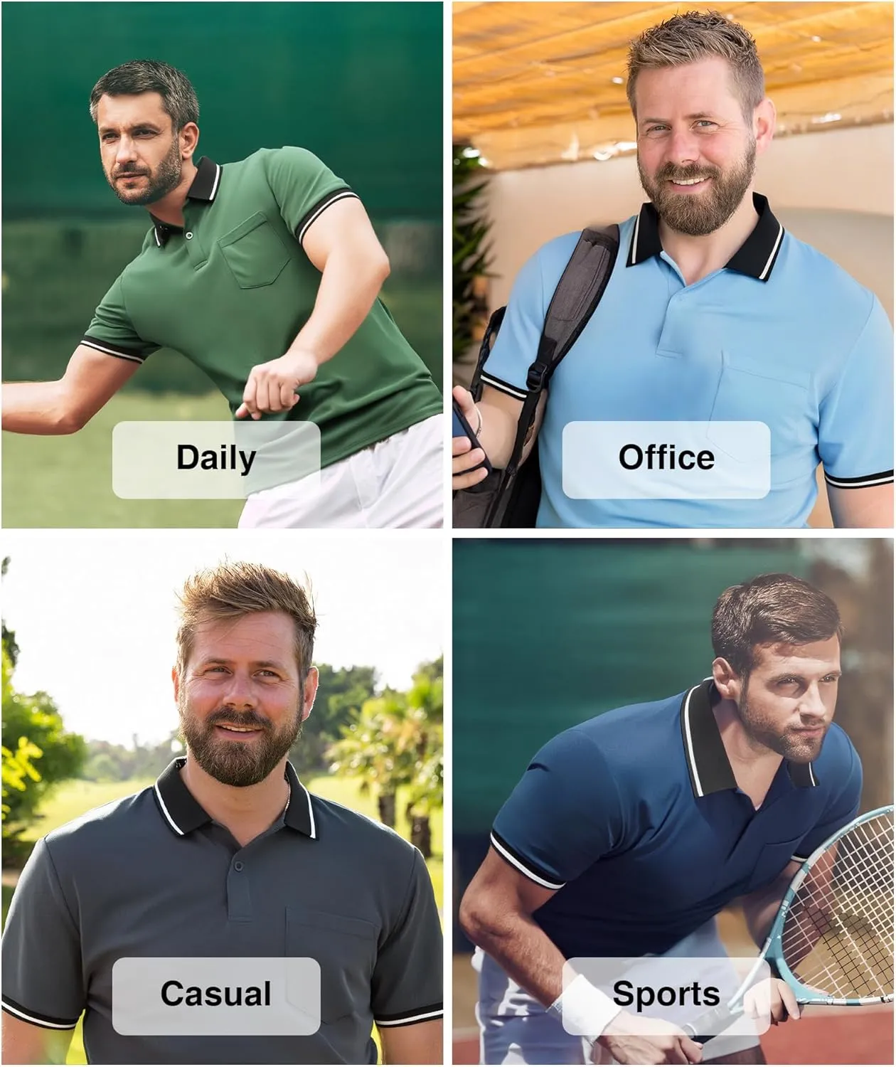 ZITY 3 Pack Men Polo Shirts Short Sleeve with Pocket Sport Wicking Shirts for Men Casual Athletic Collared T-Shirts
