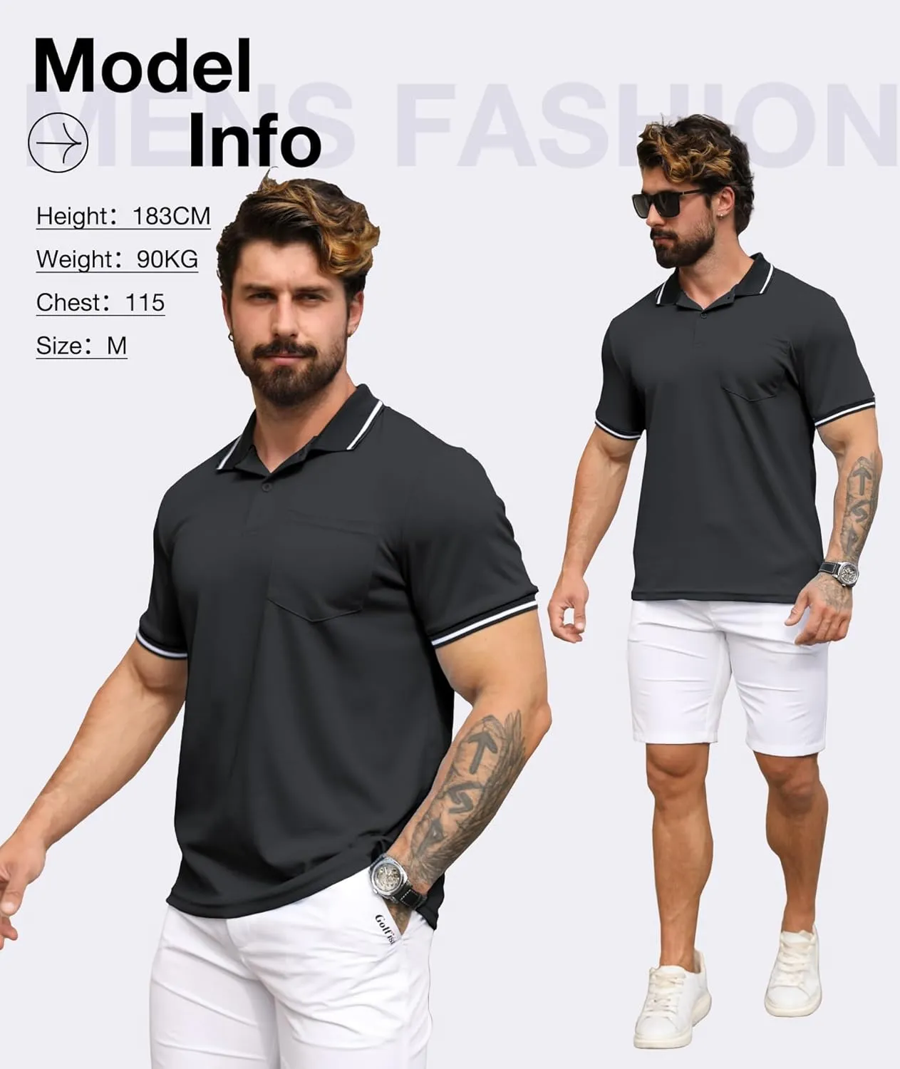 ZITY 3 Pack Men Polo Shirts Short Sleeve with Pocket Sport Wicking Shirts for Men Casual Athletic Collared T-Shirts